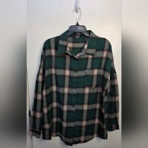 Women's Green Plaid Button-Down Shacket